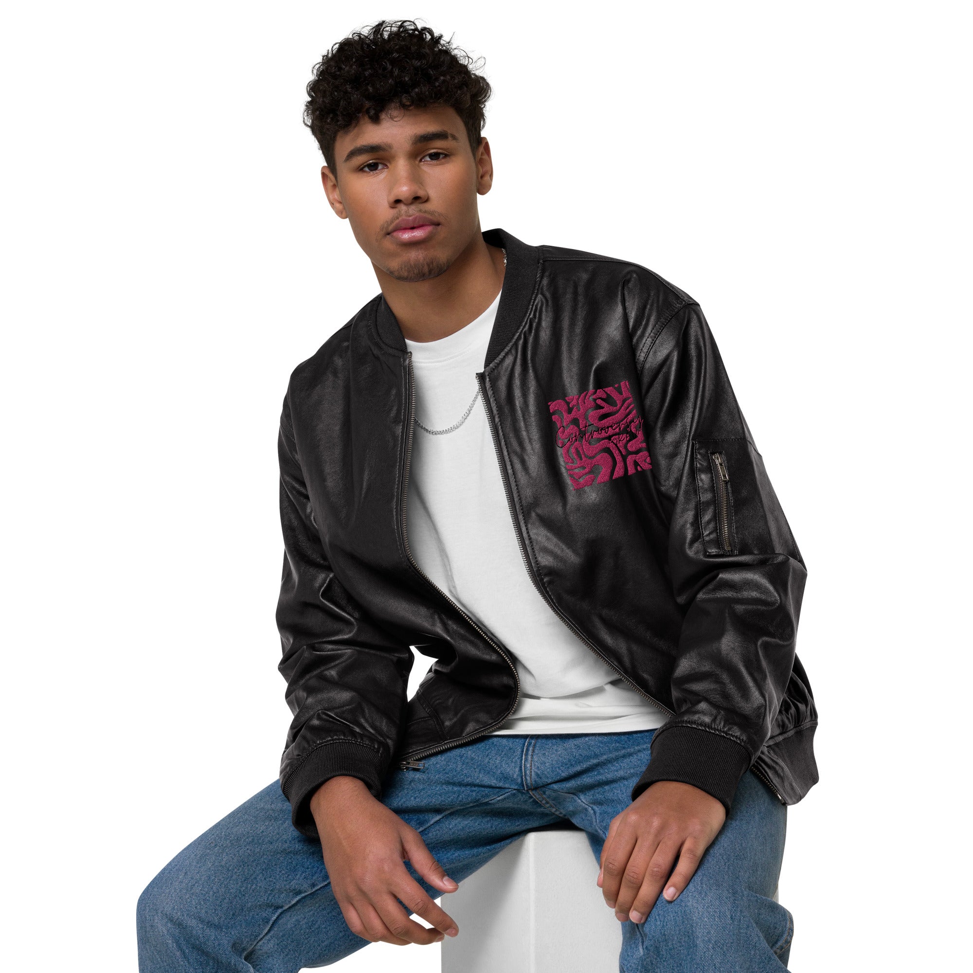 THE BRAINS Leather Bomber Jacket